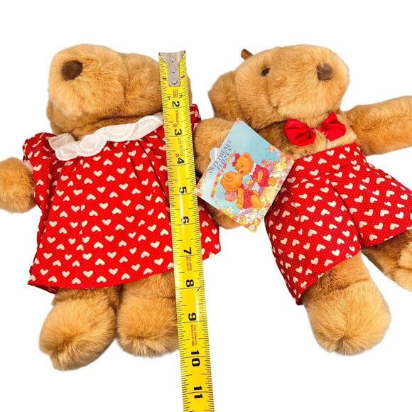 Commonwealth Teddy Bear Couple Red Hearts Plush Vtg 1990 Stuffed Animal Set of 2 - Picture 10 of 13